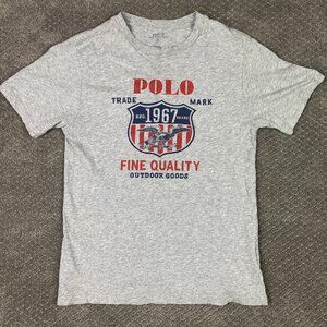 Polo Ralph Lauren T Shirt Medium Small Gray 1967 ShieldFine Quality Outdoor Good